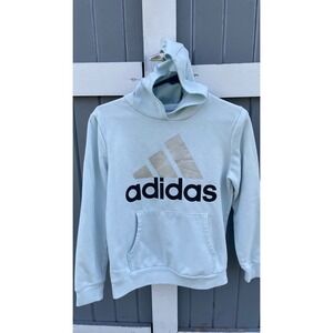 Adidas Kids Slim Fit Hoodie Light Blue Silver Metallic Logo‎ Pullover XL 16
